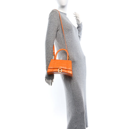 Balenciaga Shiny Calfskin Crocodile Embossed Small Hourglass Top Handle Bag Orange 2 of 11