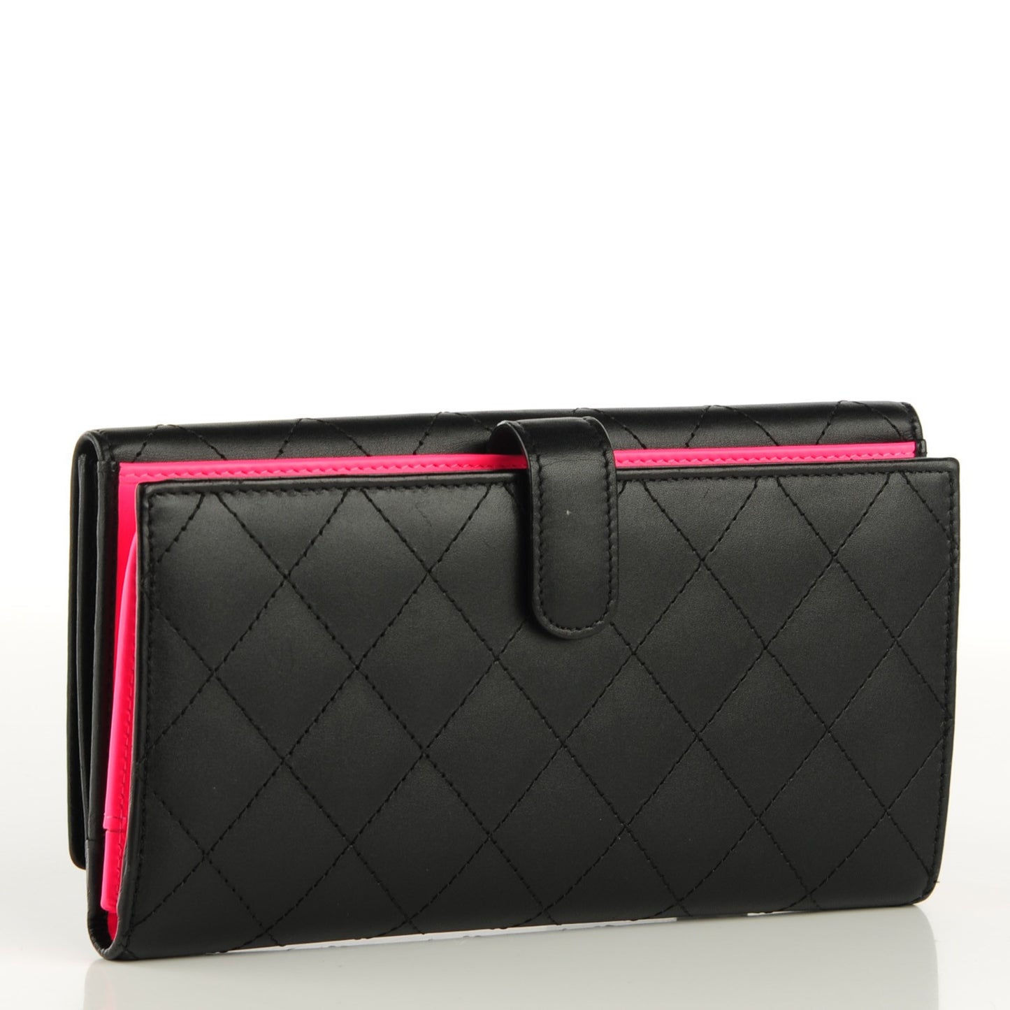 Calfskin Quilted Cambon Flap Wallet Black