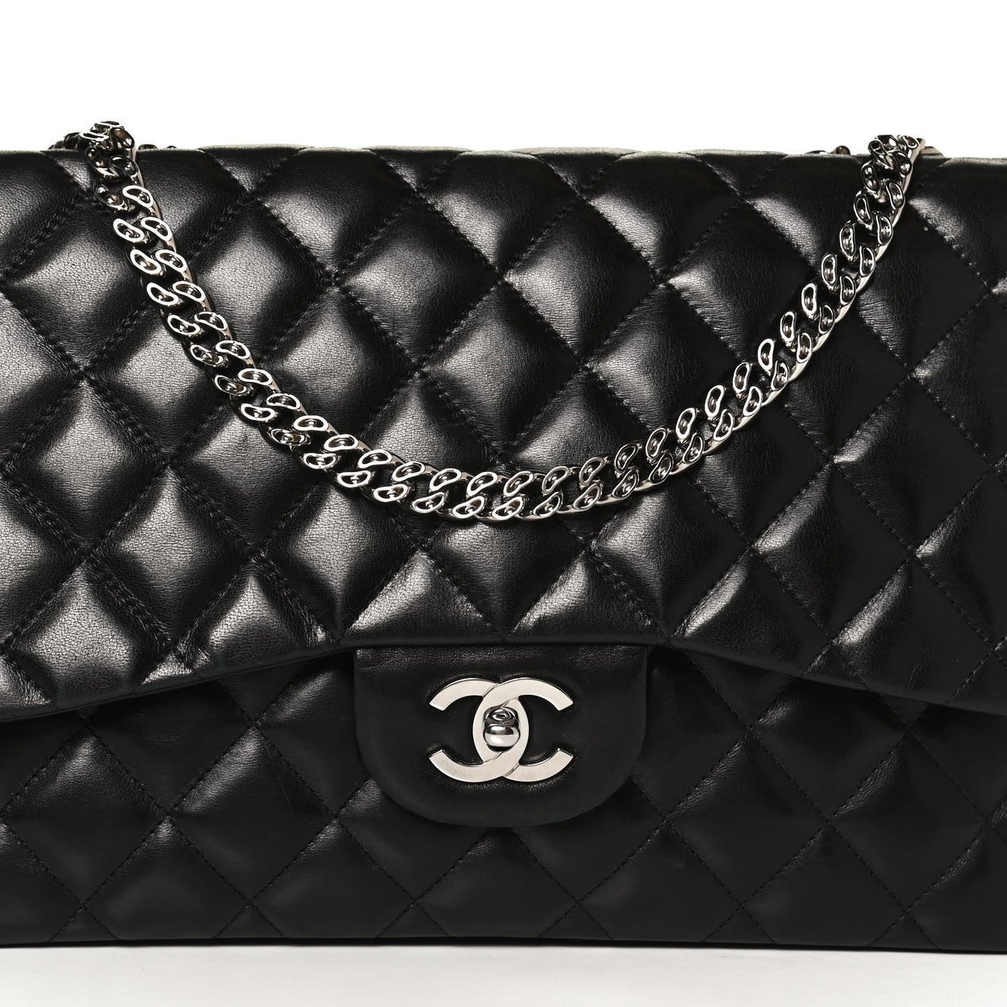 Lambskin Quilted Jumbo Flap Bijoux Chain Black