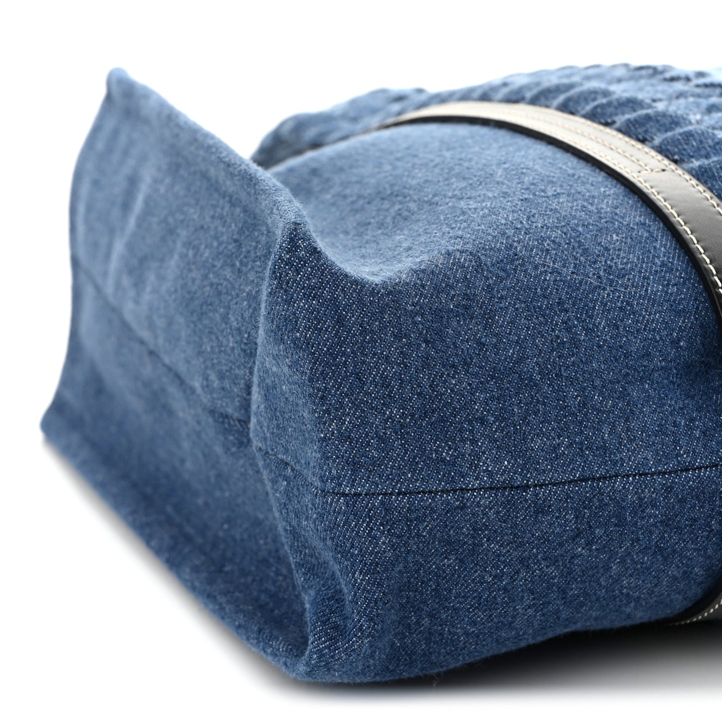 Denim Calfskin Large Braided Woody Ribbon Tote Blue