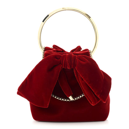 Jimmy Choo Velvet Micro Bon Bon Bow Bucket Bag Red 1 of 10