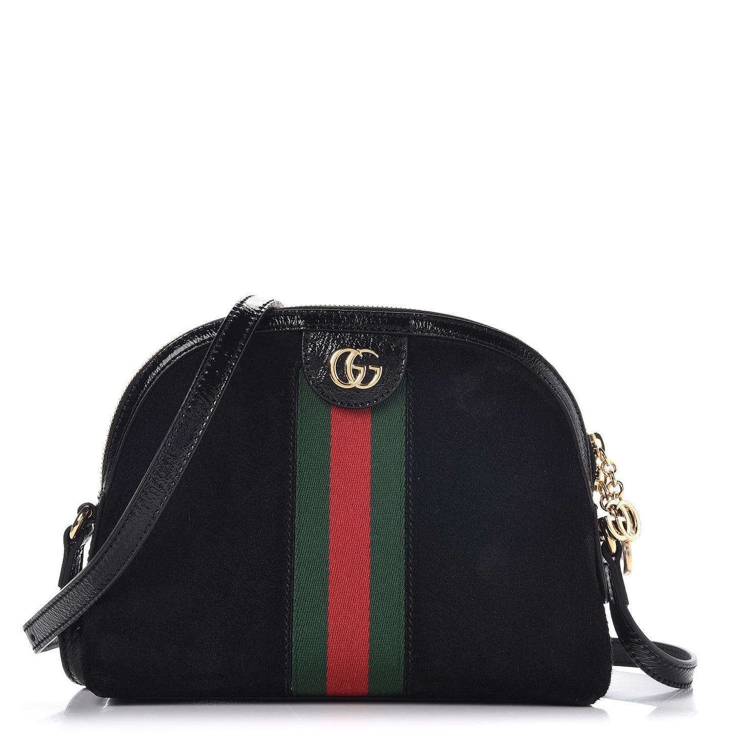 Suede Patent Web GG Small Ophidia Dome Shoulder Bag Black