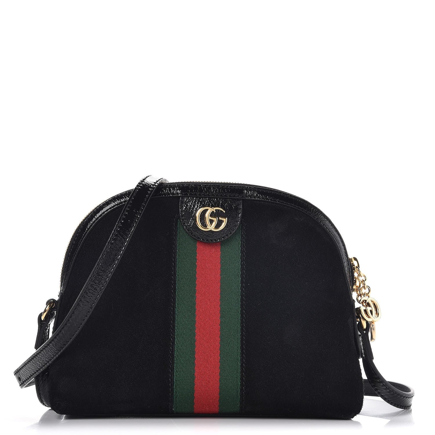 Gucci Suede Patent Web GG Small Ophidia Dome Shoulder Bag Black 1 of 7