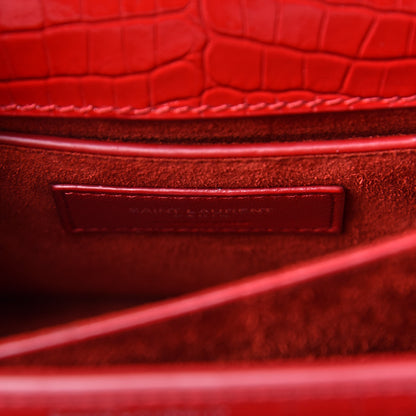 Saint Laurent Calfskin Crocodile Embossed Medium Monogram Sunset Rouge Eros 7 of 10