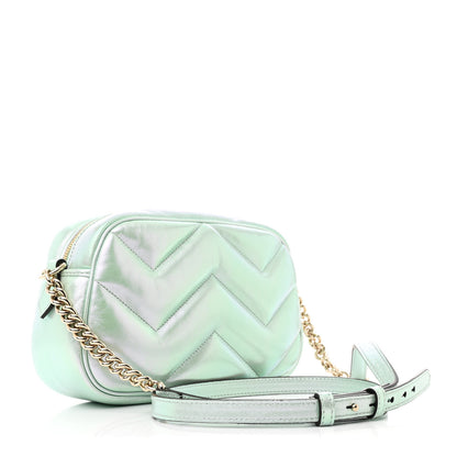 Gucci Iridescent Nappa Chevron Matelasse Small GG Marmont Chain Shoulder Bag Iridescent Salvy Green 3 of 10