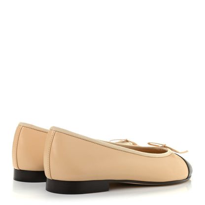 Chanel Lambskin Cap Toe CC Ballerina Flats 40 Beige Black 4 of 9
