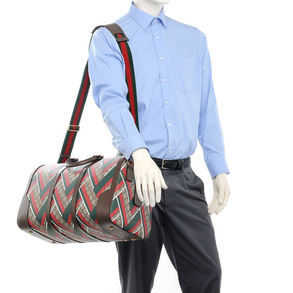 Gucci GG Supreme Monogram Chevron Web Medium Duffle Beige Green Red New Acero 2 of 8