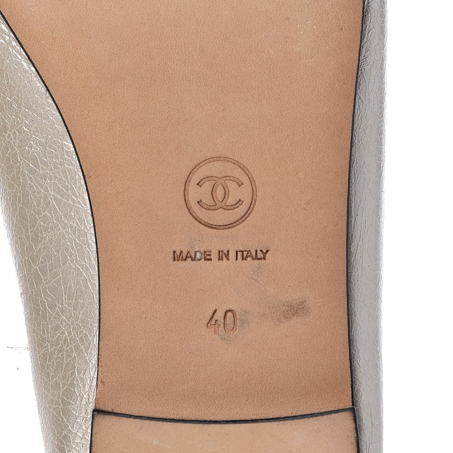 Metallic Calfskin Cap Toe CC Ballerina Flats 40 Silver Black