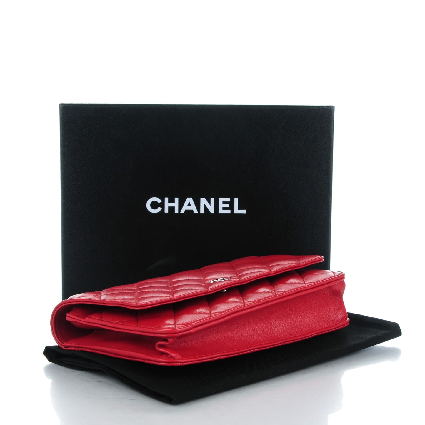 Lambskin Quilted Wallet On Chain WOC Red
