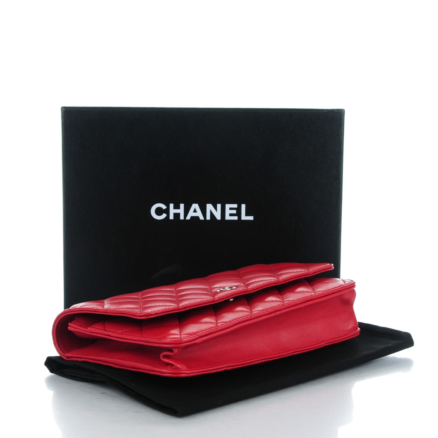 Chanel Lambskin Quilted Wallet On Chain WOC Red 4 of 7