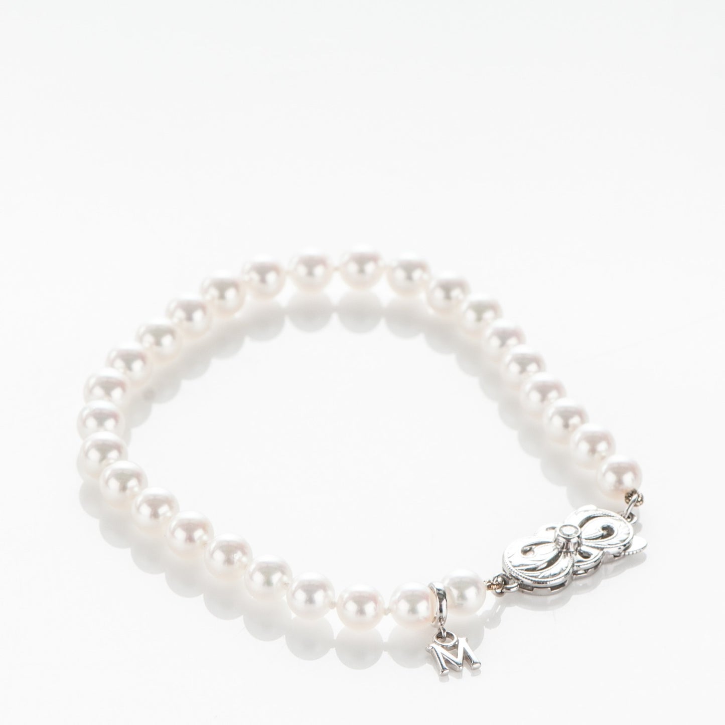 18K White Gold Diamond Akoya Cultured Pearl 5mm Strand Bracelet