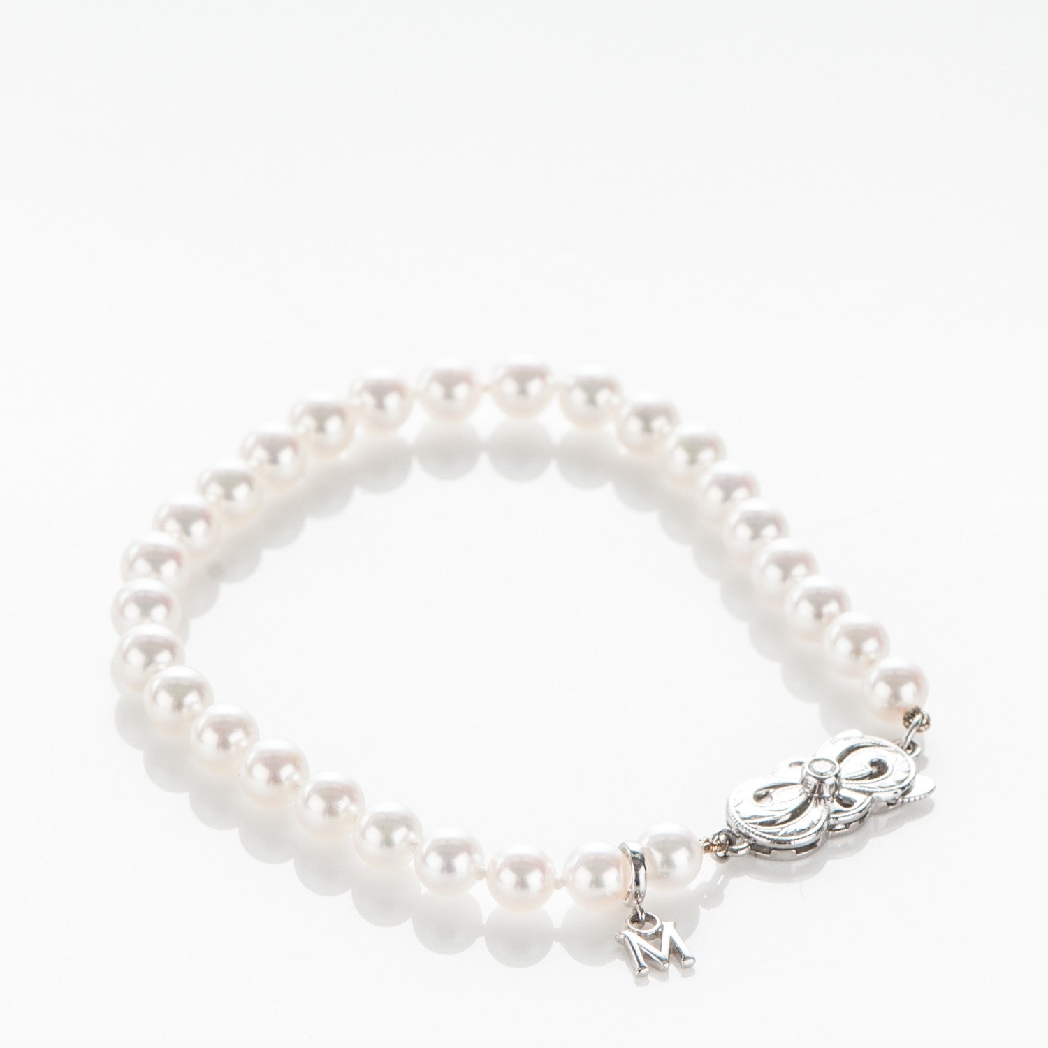 Mikimoto 18K White Gold Diamond Akoya Cultured Pearl 5mm Strand Bracelet 5 of 8
