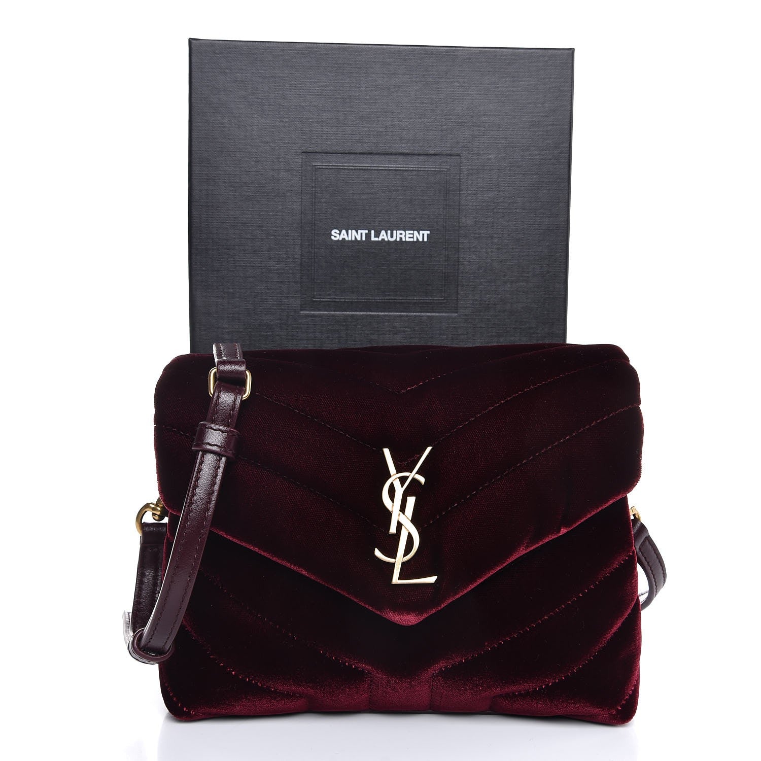 Saint Laurent Velvet Y Quilted Monogram Toy Loulou Crossbody Bag French Burgundy 10 of 10