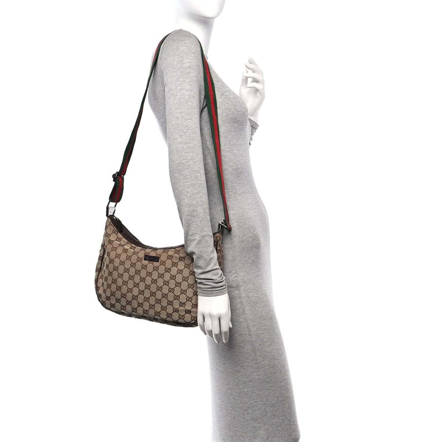 Monogram Web Medium Half Moon Hobo Dark Brown