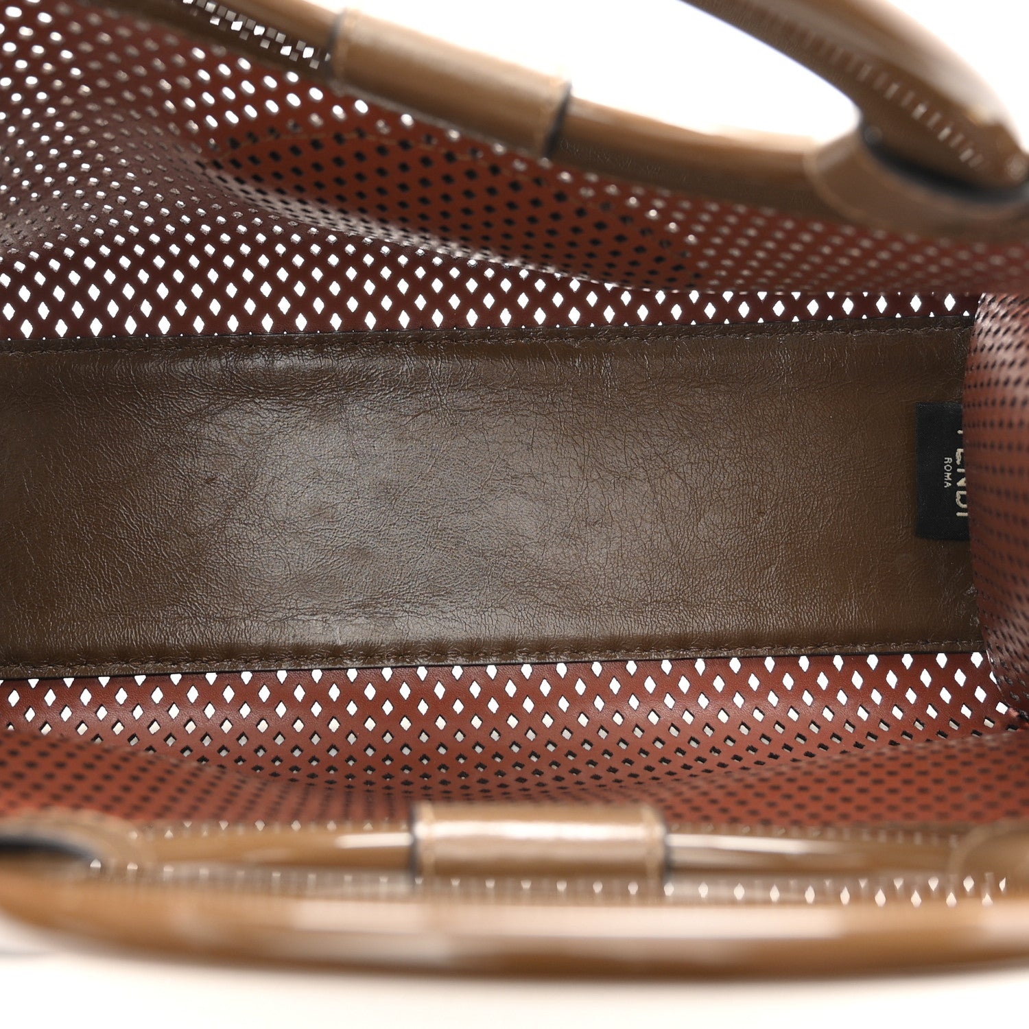 Fendi Vitello Liberty Glossy Lambskin Perforated Small Runaway Shopper Tote White Ice Rust Maya 5 of 10