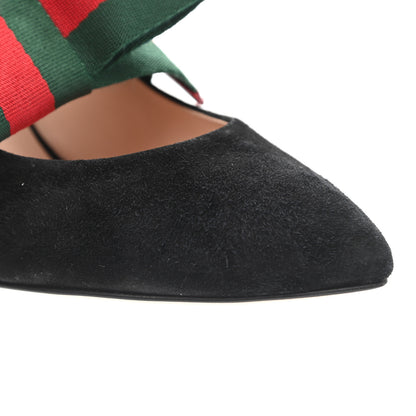 Gucci Kid Scamosciato Removable Web Bow High Heel Pumps 37.5 Black 11 of 14