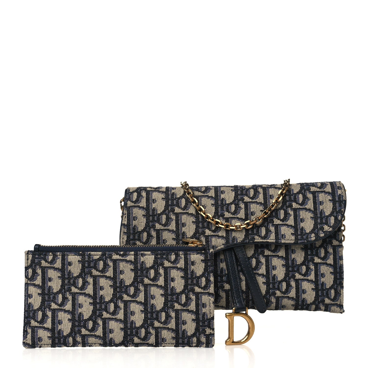 Christian Dior Oblique Saddle Chain Long Wallet Blue 1 of 10