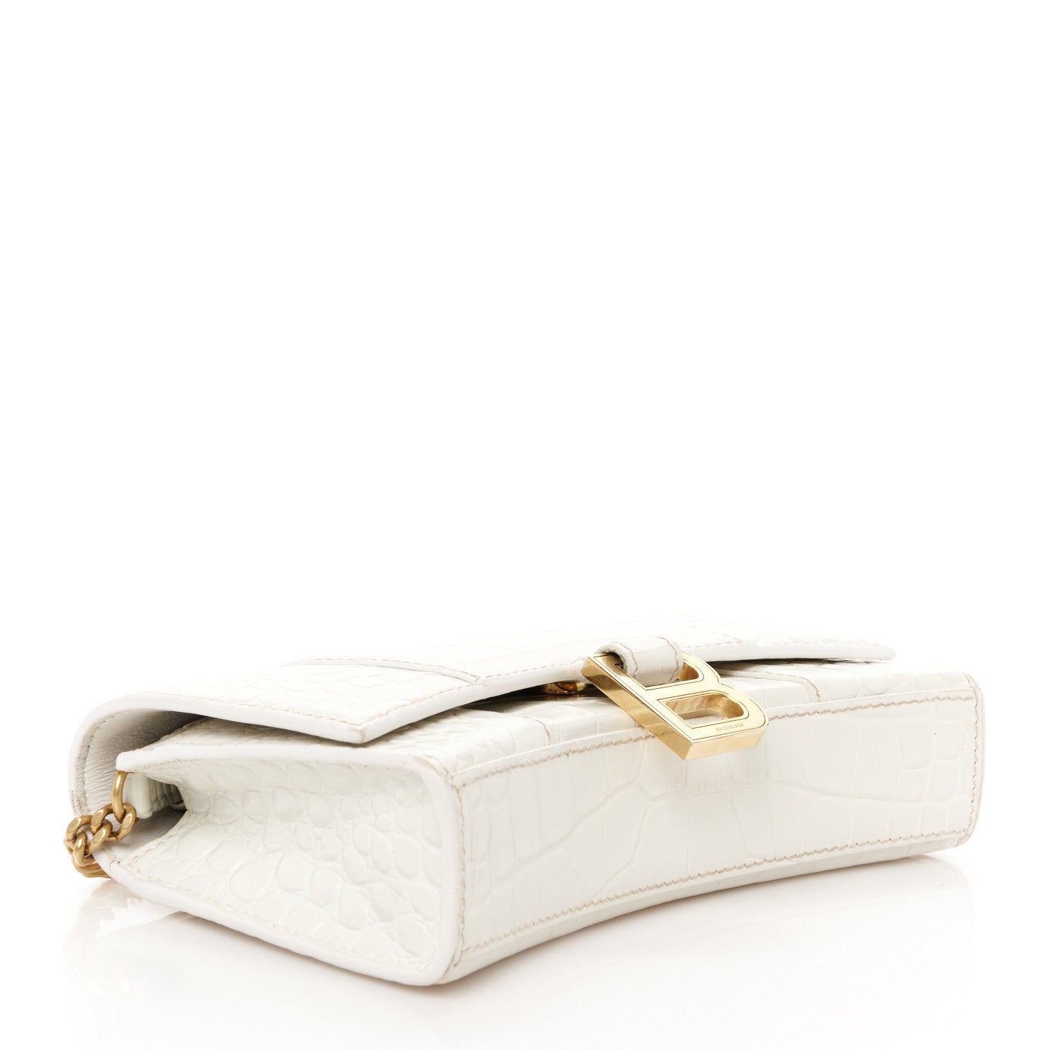 Balenciaga Shiny Calfskin Crocodile Embossed Hourglass Chain Bag White 4 of 13