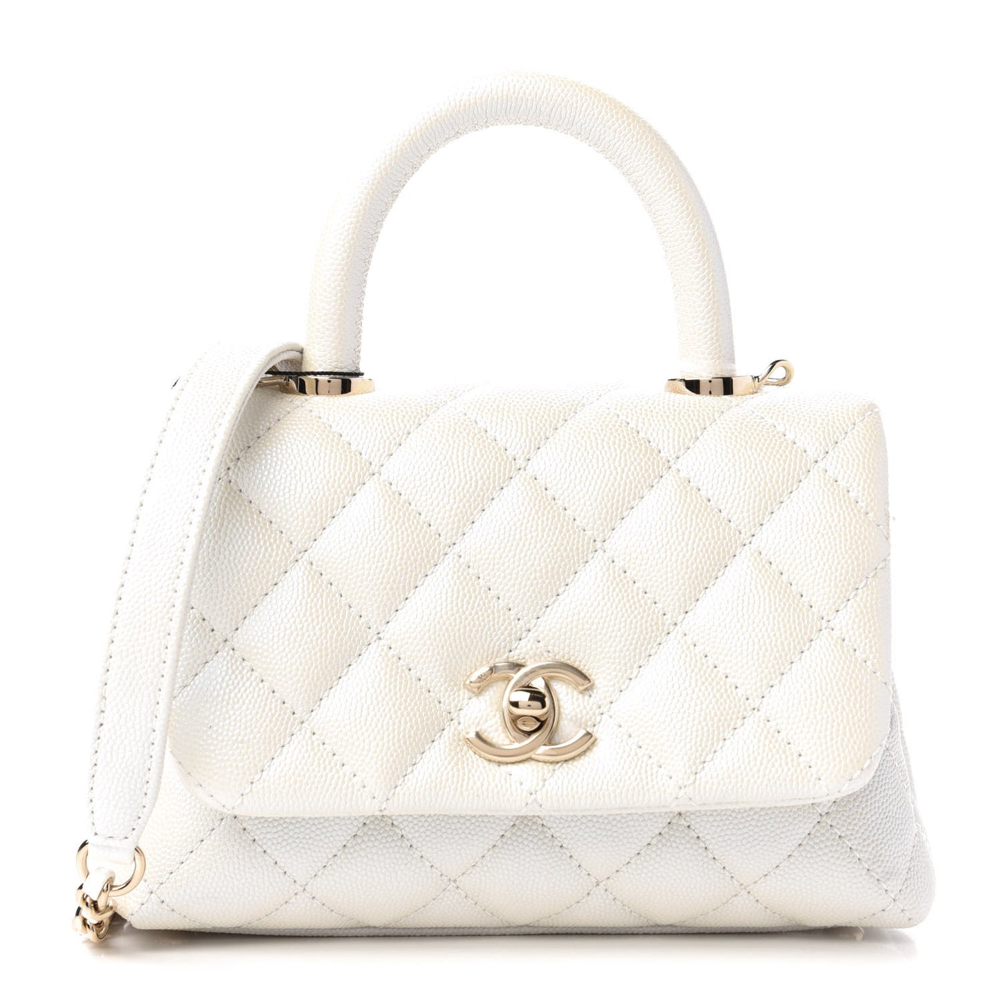 Iridescent Caviar Quilted Extra Mini Coco Handle Flap Ivory
