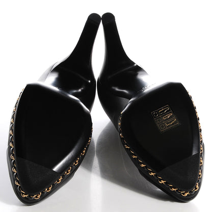 Chanel Calfskin Patent Cap Toe Platform Chain Pumps 37 Black 4 of 7
