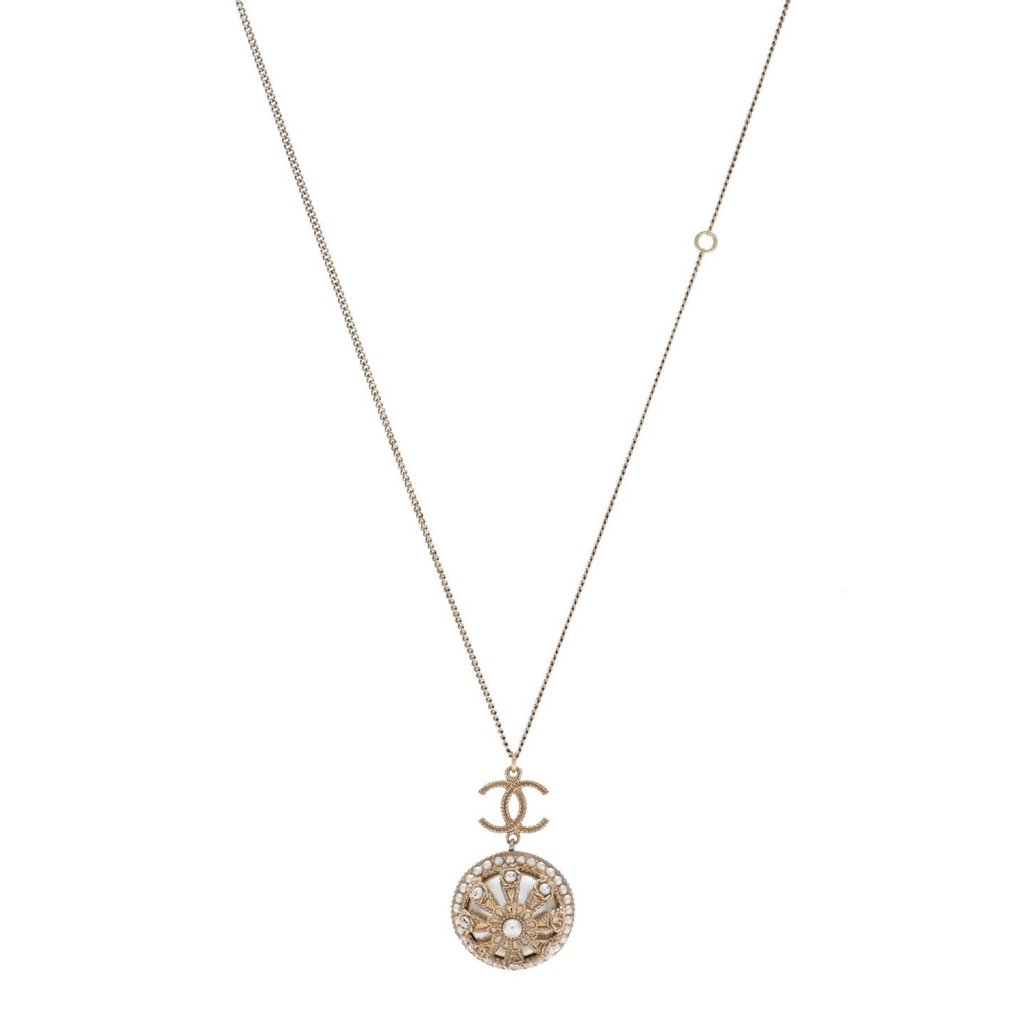 Bead Enamel Pearl CC Pendant Necklace Gold