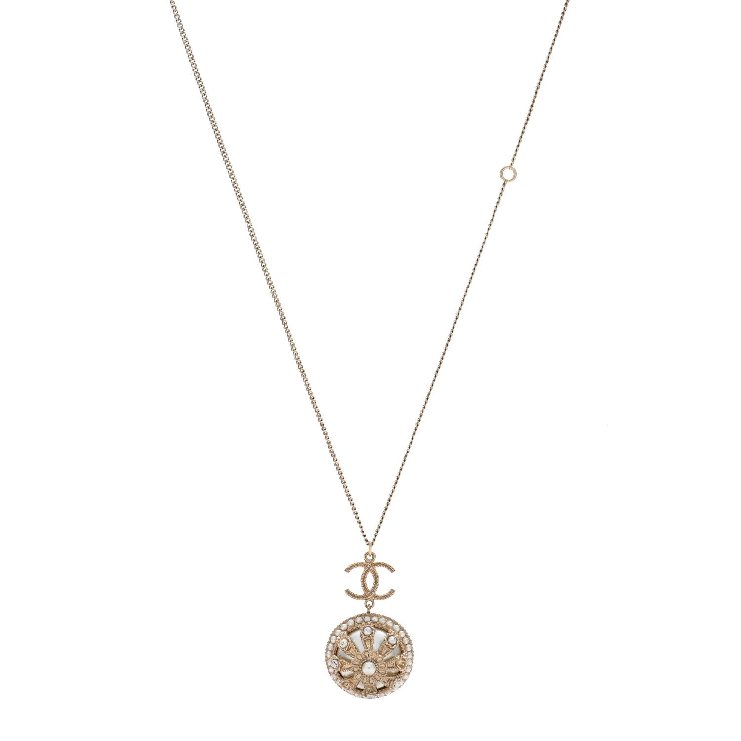 Chanel Bead Enamel Pearl CC Pendant Necklace Gold 1 of 4