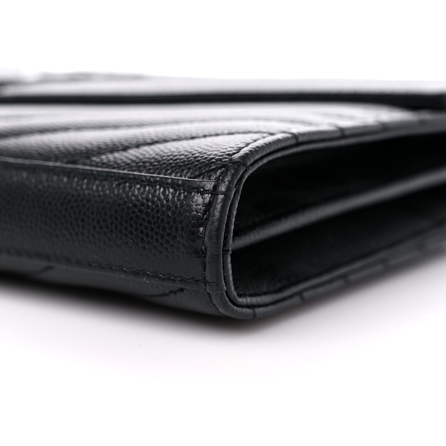 Saint Laurent Grain De Poudre Matelasse Chevron Monogram Monochrome Chain Wallet Black 8 of 9