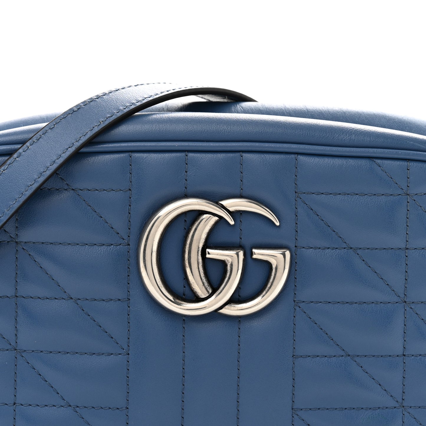 Calfskin Matelasse Aria Small GG Marmont Chain Shoulder Bag Clear Blue