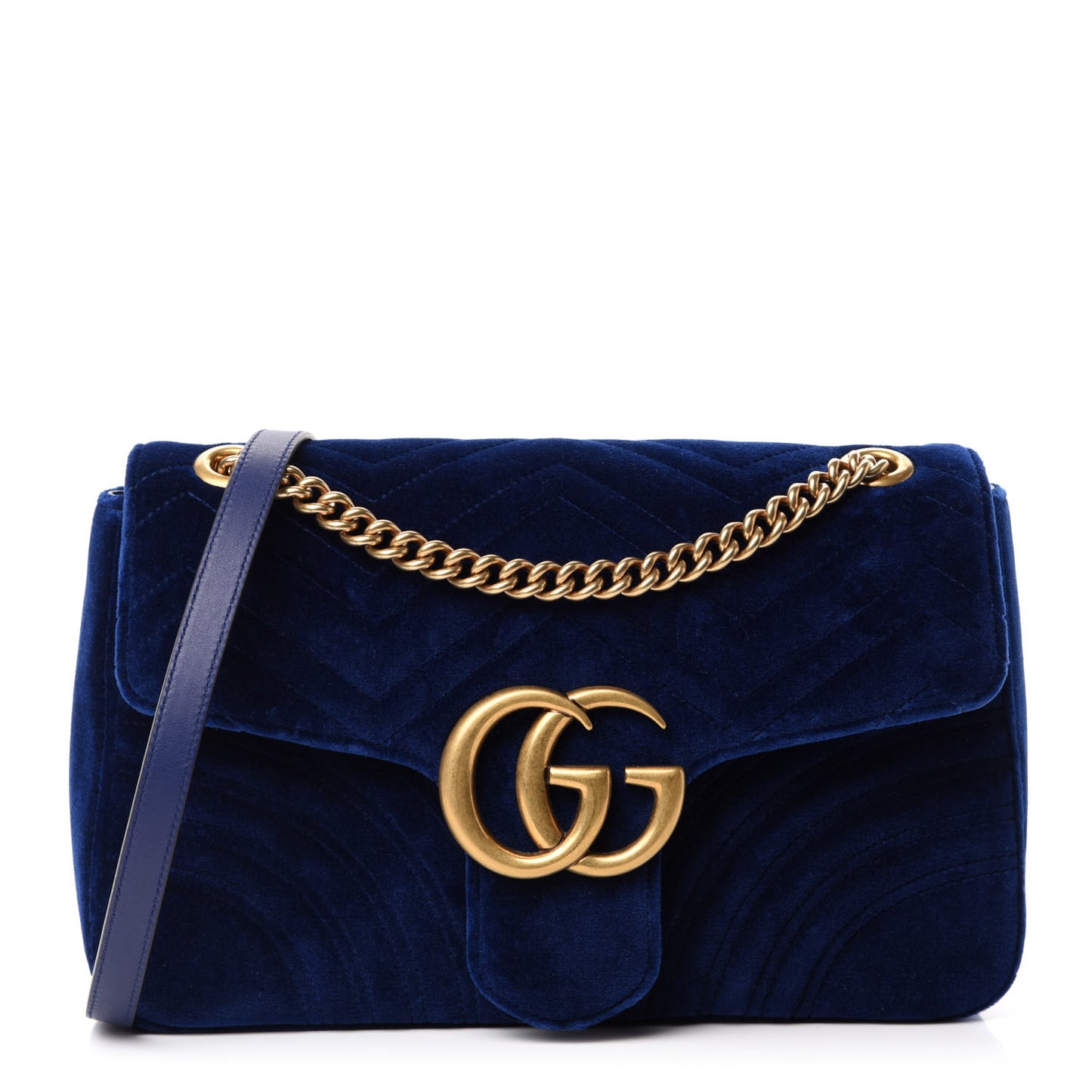 Velvet Matelasse Medium GG Marmont Shoulder Bag Cobalt Blue