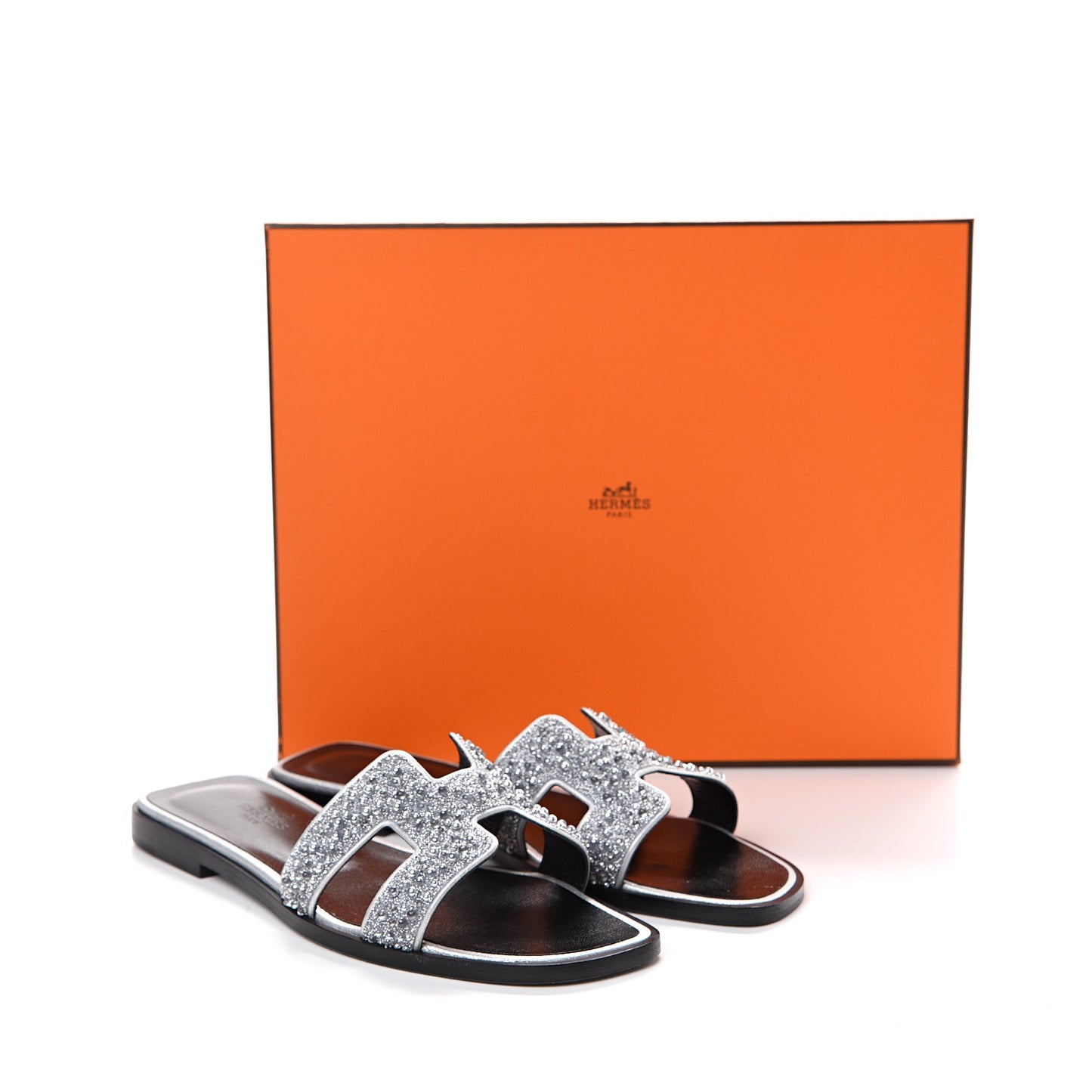 Suede Goatskin Crystal Oran Sandals 36 Gris Argente