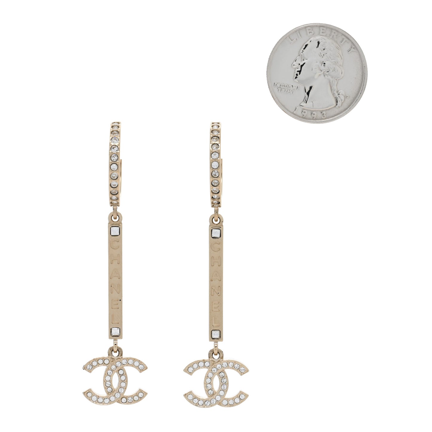 Crystal Lock Symbols Logo CC Hoop Drop Earrings Gold