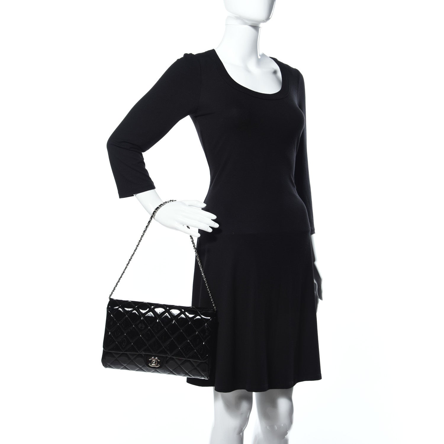 Chanel Patent Quilted Clutch with Chain Flap Black 2 of 12