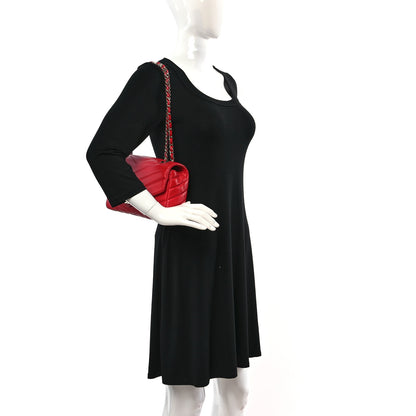 Chanel Caviar Chevron Quilted Single Flap Red 2 of 12