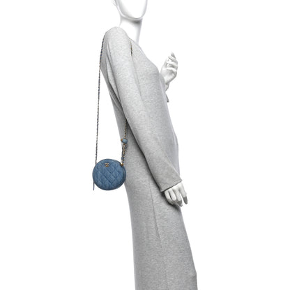 Chanel Denim Quilted Round Pearl Crush Clutch With Chain Blue 2 of 10