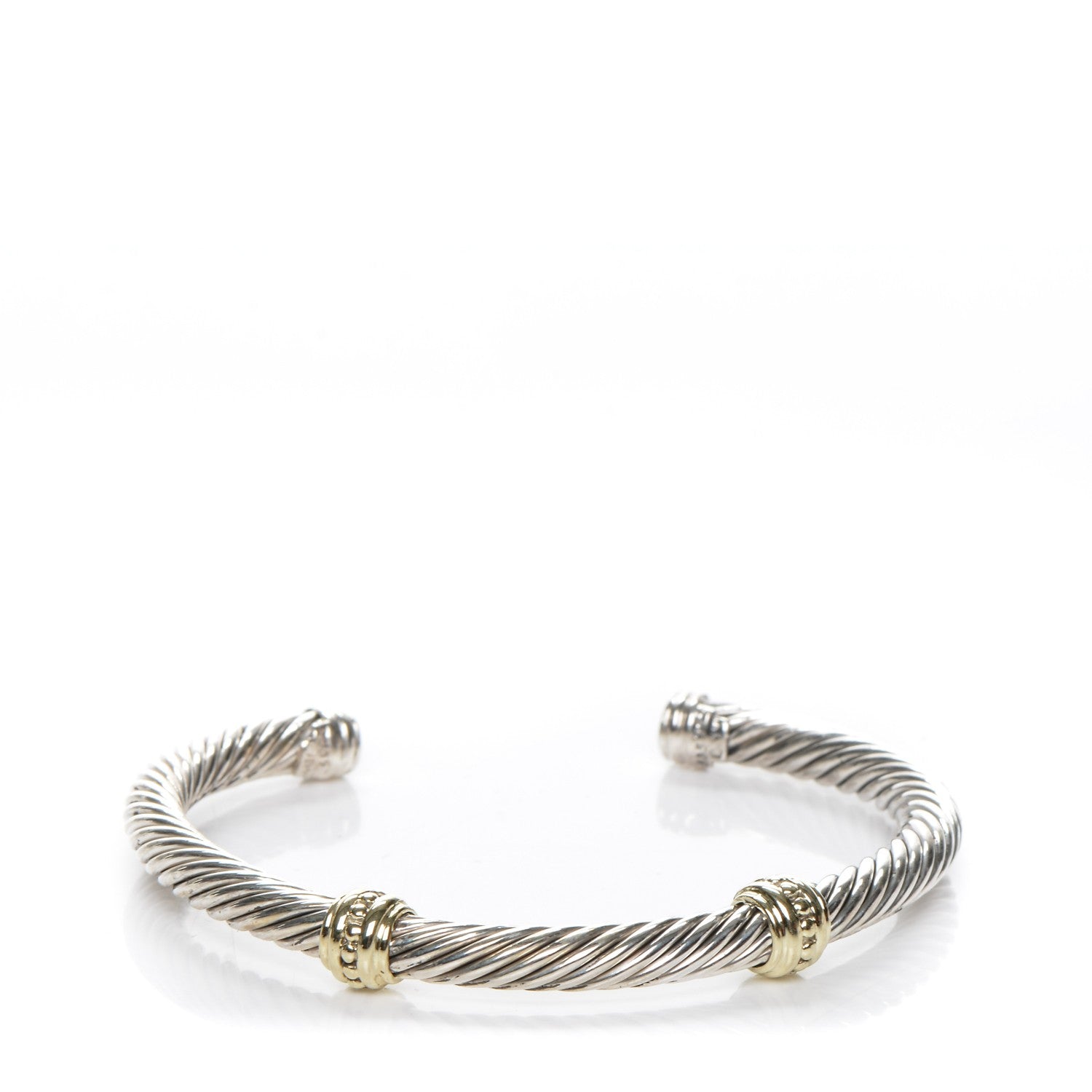 David Yurman Sterling Silver 14K Yellow Gold 5mm Cable Classics Two Station Bracelet 1 of 4