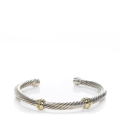 David Yurman Sterling Silver 14K Yellow Gold 5mm Cable Classics Two Station Bracelet 1 of 4