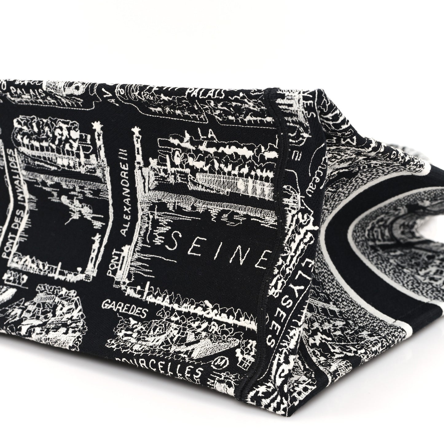 Canvas Embroidered Medium Plan De Paris Book Tote Black White