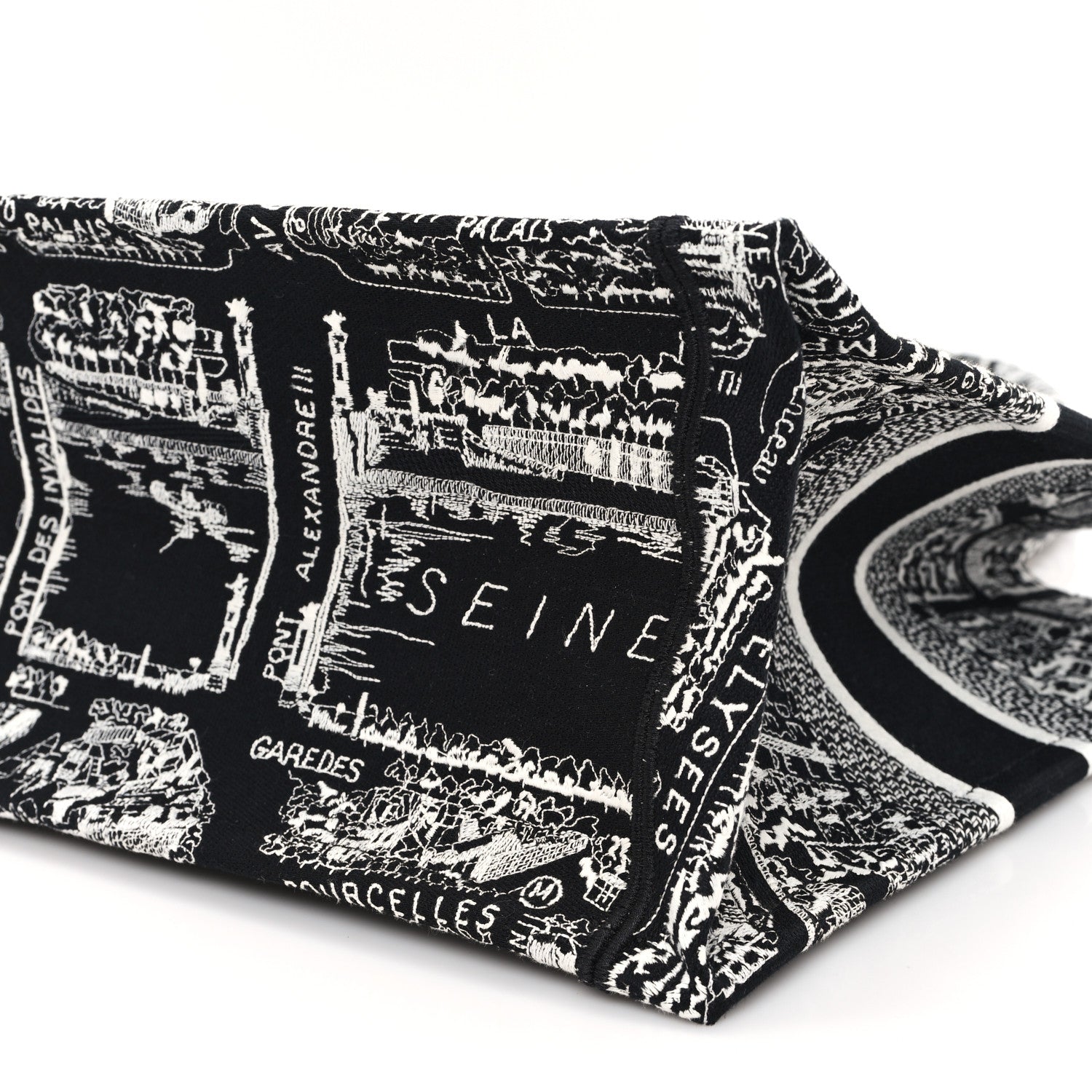 Christian Dior Canvas Embroidered Medium Plan De Paris Book Tote Black White 10 of 10