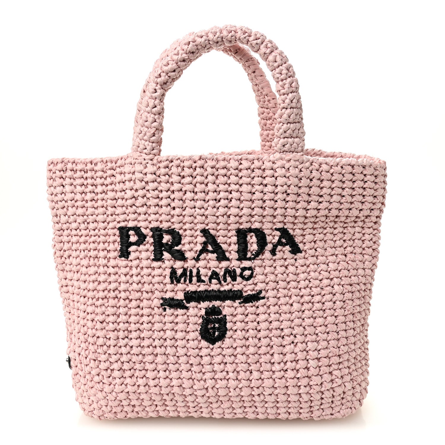 Prada Yarn Raffia Effect Crochet Small Logo Tote Alabastro 1 of 10