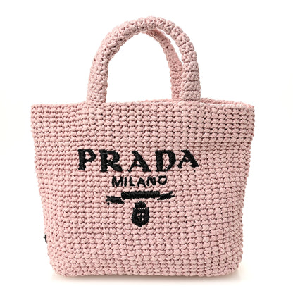Prada Yarn Raffia Effect Crochet Small Logo Tote Alabastro 1 of 10