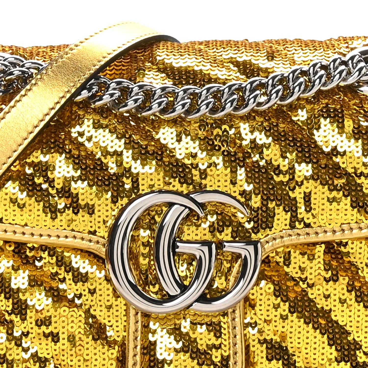 Gucci Sequin Matelasse Diagonal Mini GG Marmont Shoulder Bag Gold 8 of 10
