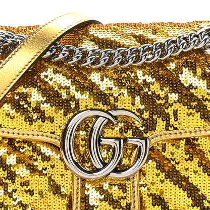 Gucci Sequin Matelasse Diagonal Mini GG Marmont Shoulder Bag Gold 8 of 10