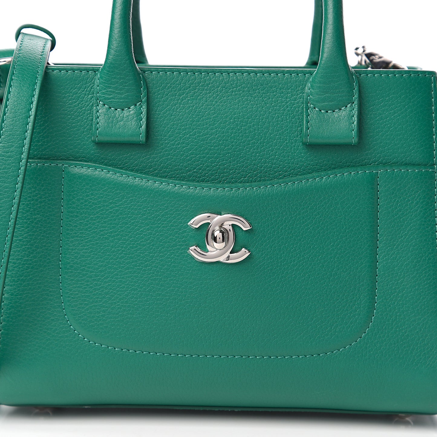 Grained Calfskin Mini Neo Executive Shopper Tote Green