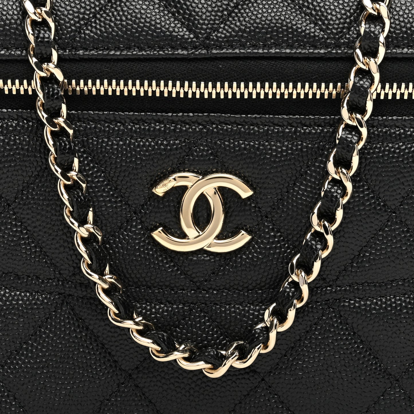 Caviar Quilted Trendy Handle Slim Vanity Black