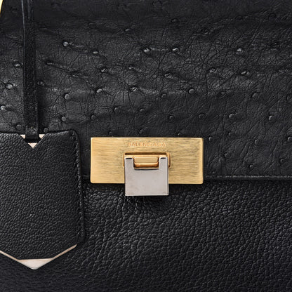 Balenciaga Calfskin Ostrich Trimmed Le Dix Cartable S Bag Black 9 of 16