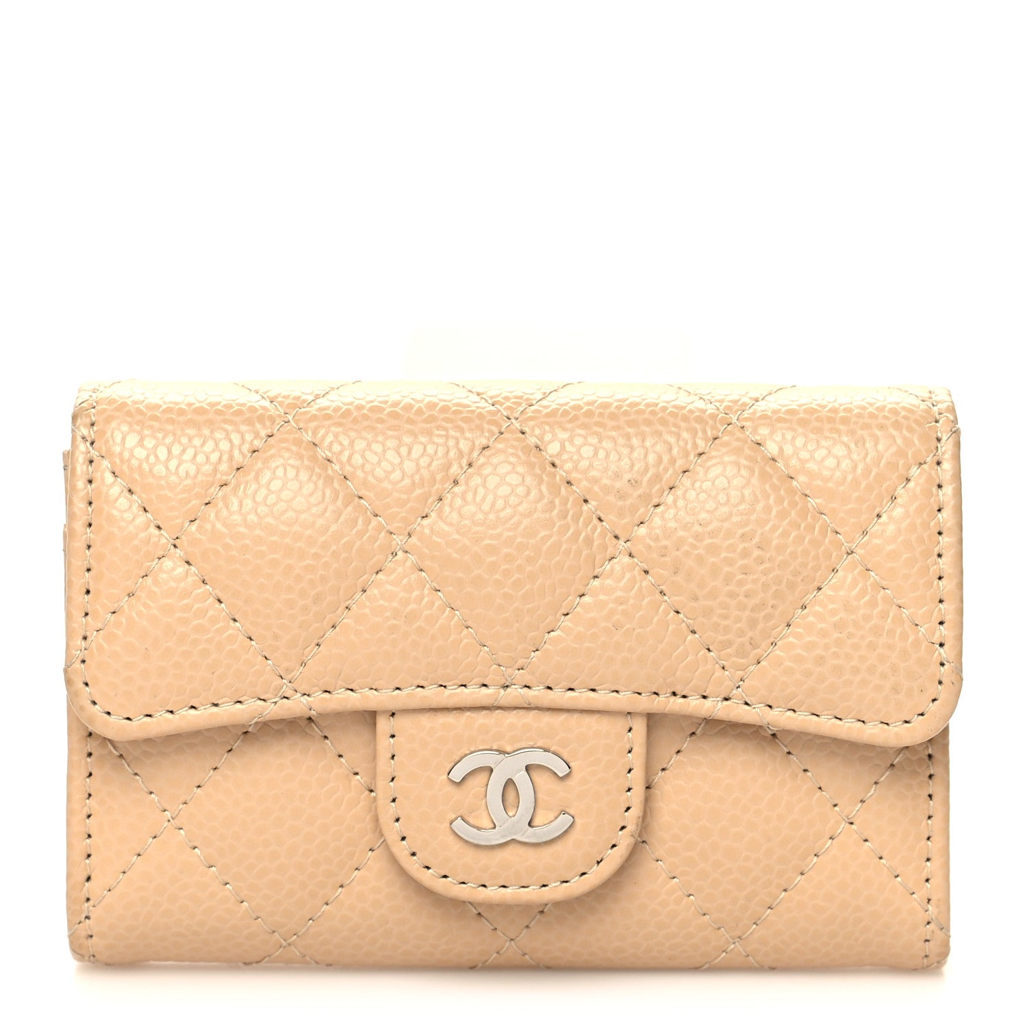 Chanel Caviar Quilted Flap Card Holder Wallet Beige 1 of 10