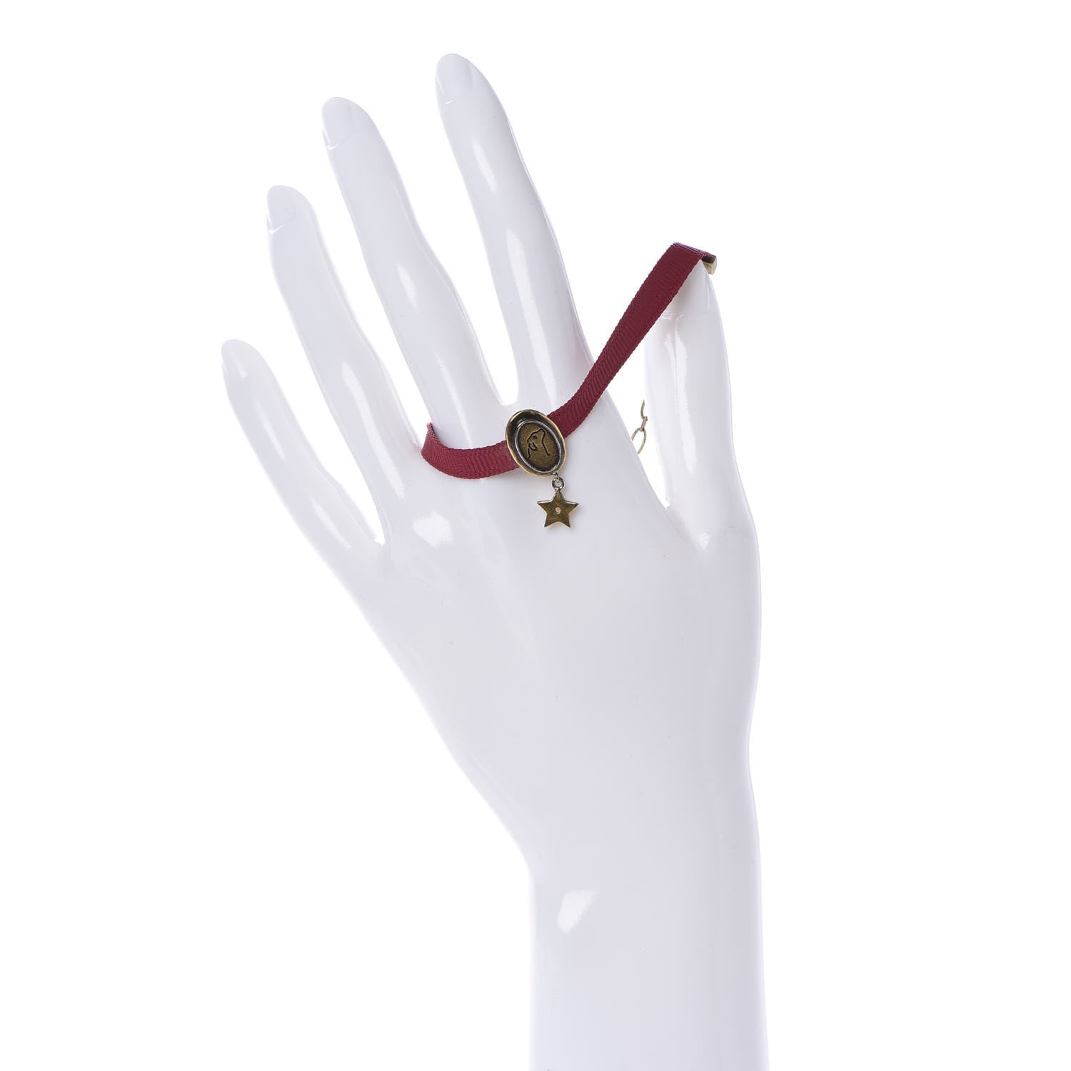 Christian Dior Grosgrain Ribbon Dog Star Bracelet Red 2 of 5