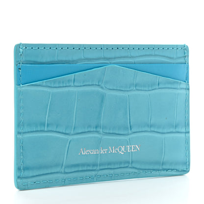 Alexander McQueen Calfskin Crocodile Embossed Skull Card Holder Cerulean 3 of 7
