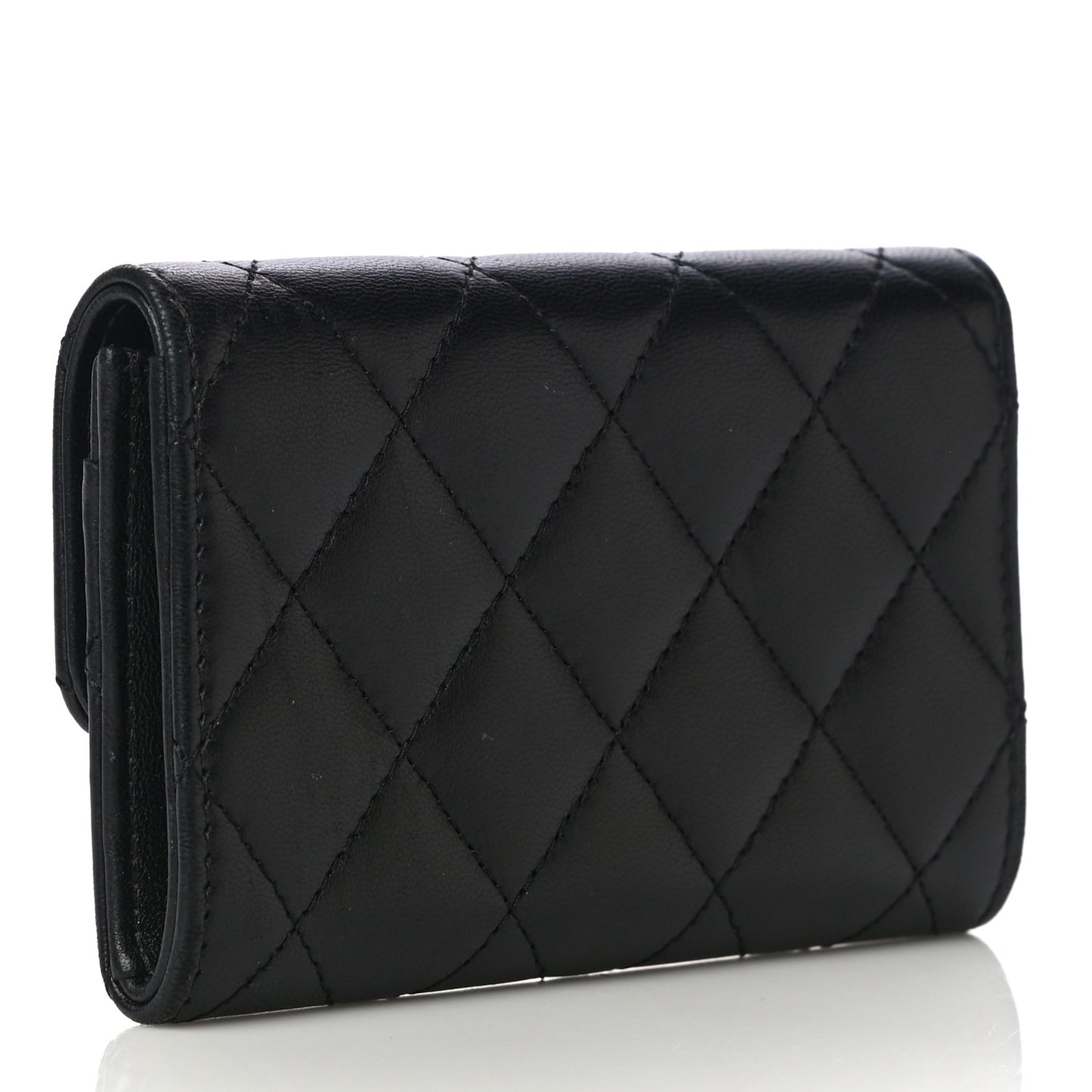 Lambskin Quilted Flap Card Holder Black