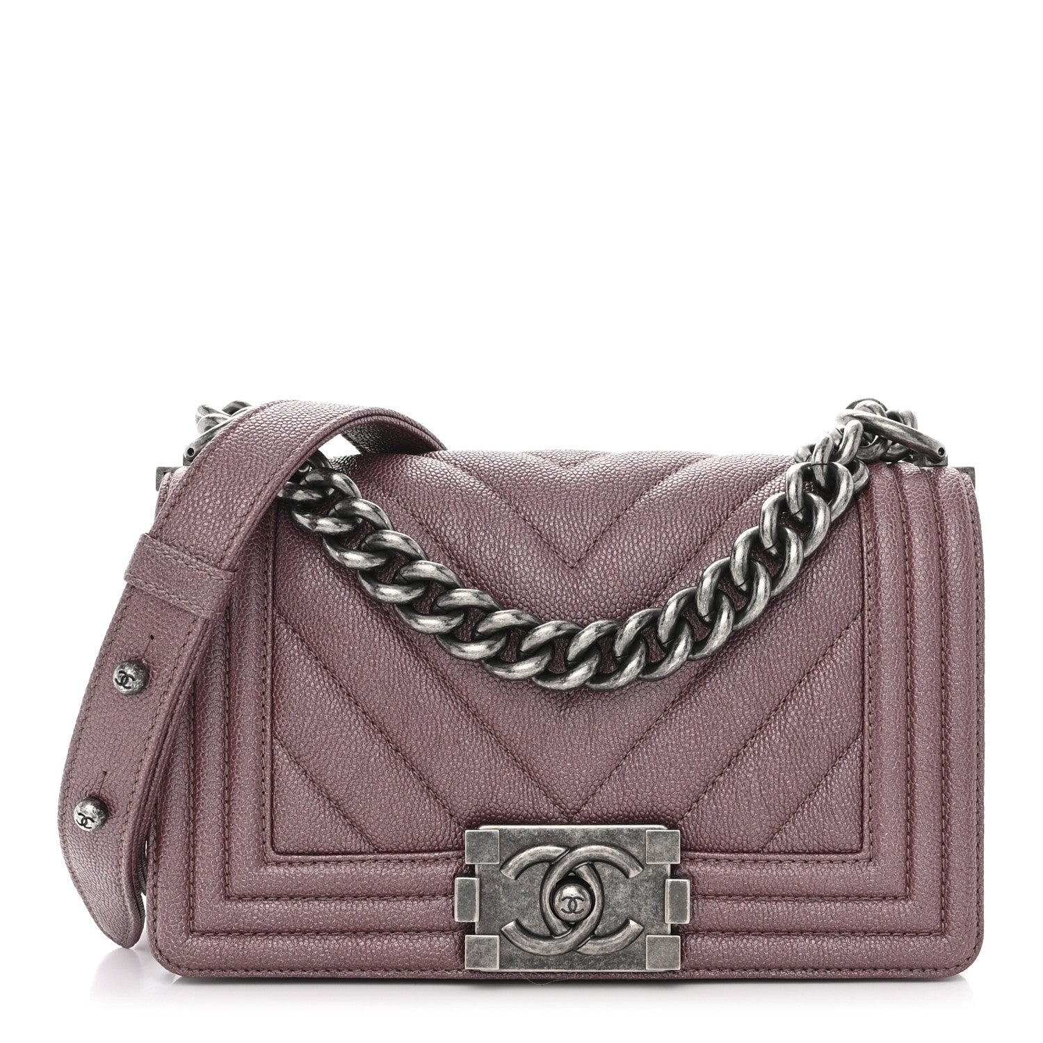 Chanel Metallic Caviar Chevron Quilted Small Boy Flap Dark Pink 1 of 10